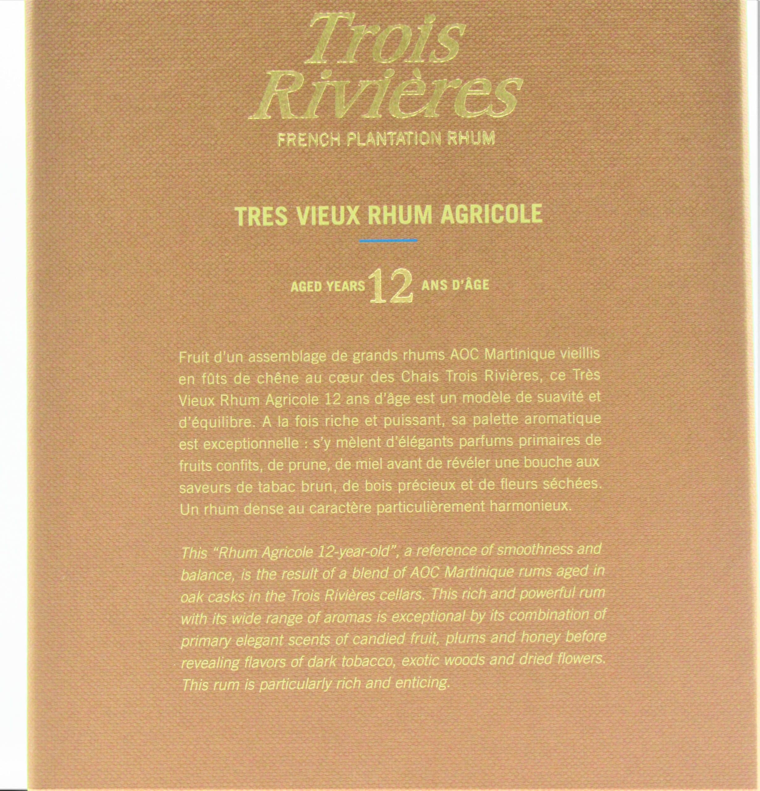 Rum Trois Rivieres 12 Jahre 70 cl 42°.